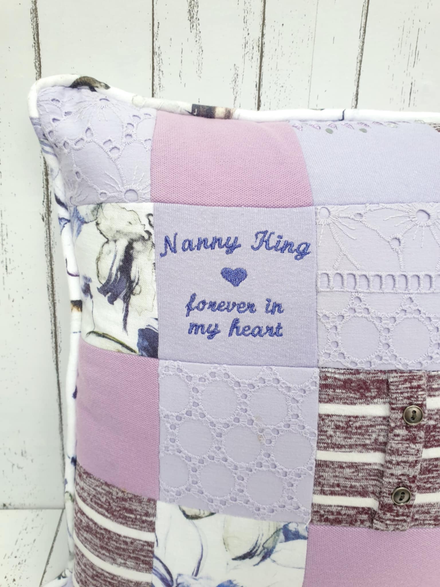 Memory patchwork cushion by Crescent Creations
