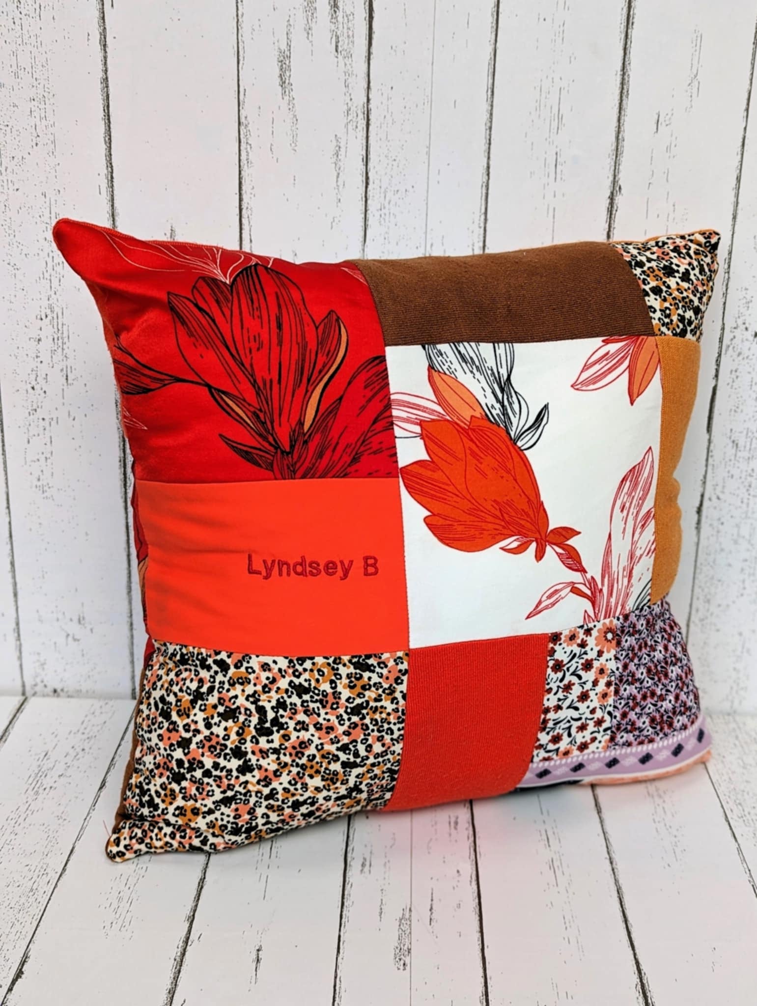 Memory patchwork cushion by Crescent Creations