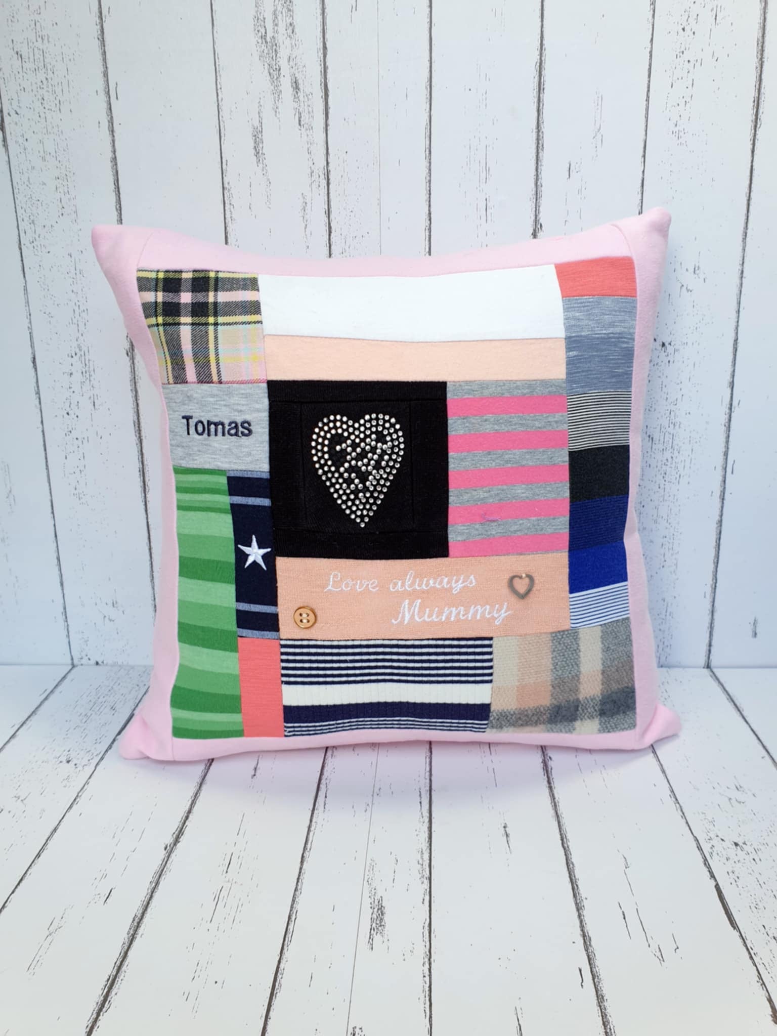 Memory patchwork cushion by Crescent Creations