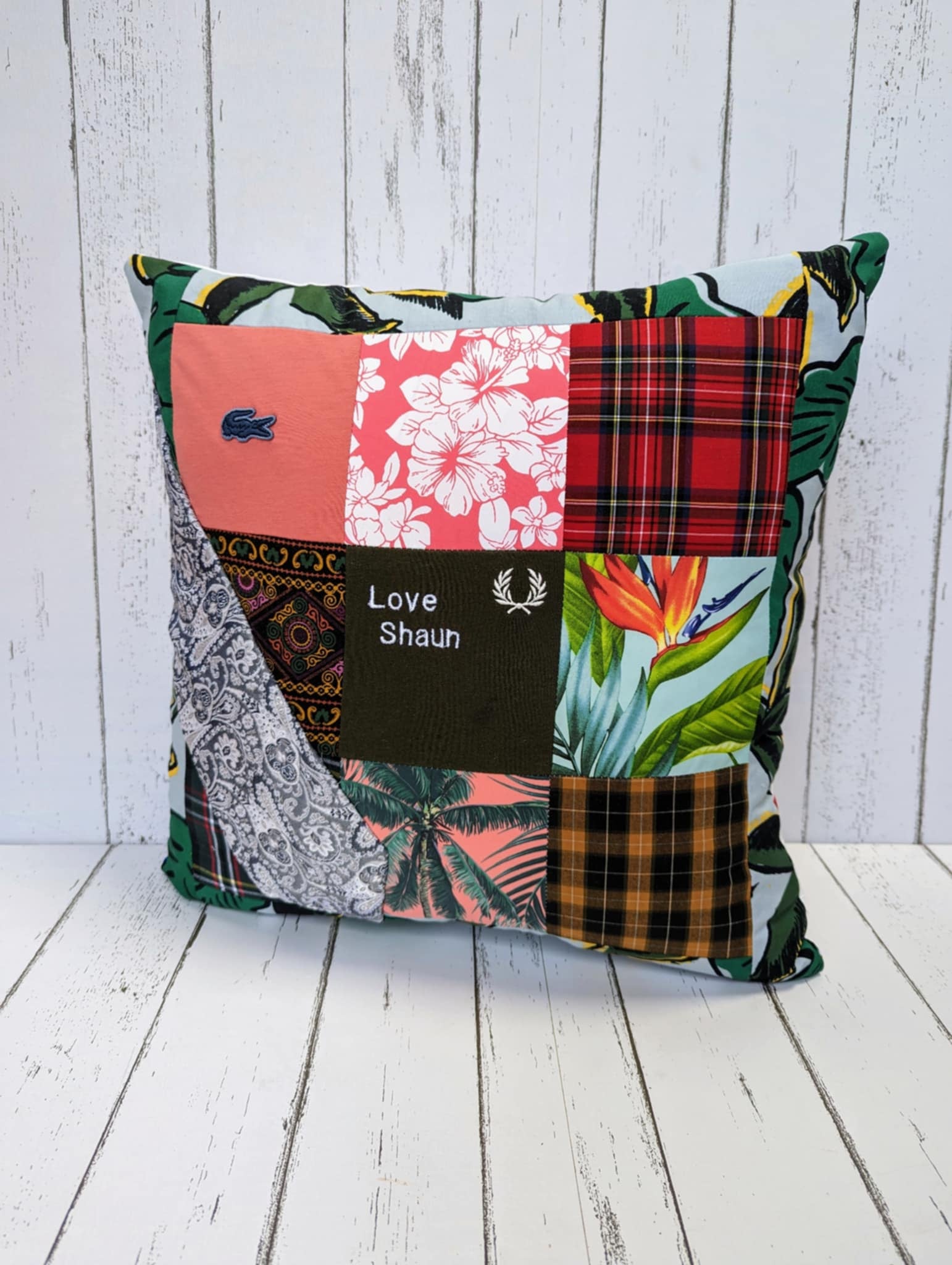Memory patchwork cushion by Crescent Creations